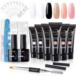 Gellen Poly Nail Gel Kit Nail Extension Set – With 6 Colors Classic Clear White&Black Nudes Manicure Tools Gel Acrylic Nail Kit Trial Technician Starter All-in-One