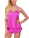 Ekouaer Sleepwear Womens Sexy Lingerie Satin Pajamas Cami Shorts Set Nightwear Rose Red