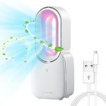 Misby Desk Fan, Portable Small Bladeless Table Fan with LED Lights 4 Speeds Leafless Turbo Force Design 11Inch Office Fan & Rechargeable USB Quiet Desktop Bedside Fans for Bedroom,Home,dorm,Travel(White)