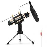 Studio Recording Microphone, ZealSound Condenser Broadcast Microphone w/Stand Built-in Sound Card Echo Recording Karaoke Singing for Phone Computer PC Garageband Smule Live Stream & YouTube (Gold)
