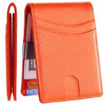 Mutural Minimalist Slim Wallet for Men, Premium Leather Wallet with Money Clip, RFID Blocking Front Pocket Stylish Bifold Wallet (lychee Orange)
