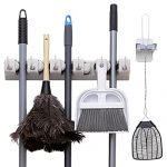 2 Pack Broom Holder w/ Mop Gripper – Self Adhesive, No-Drilling, Wall Mount Tool Organizers For Kitchen, Garage, Laundry Room- Anti-Slip Hanger For Brooms, Mops, Rakes, Dustpans (Combo Beige / White)