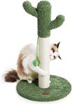 Lesure Cactus Cat Scratching Posts for Indoor Cats, Sisal Rope Cat Scratcher with Ball for Cats Kittens, 25.6/34″ Tall