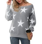 Feiersi Women’s Casual Long Sleeve Crew Neck Knitted Pullover Sweaters Tops (Star Grey,M)