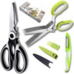 Kitchen Shears Herb Scissors Set – Including a Heavy Duty Multi Function Kitchen Scissors and a 5-blade Herb Shears with Cleaning Comb Cover. Also Comes With a Fruit Peeler, for Cutting Meat, Herbs.