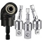 3 Pcs Power Drill Sockets Adapter Sets,360°Rotatable Hex Shank Impact Driver Socket Adapter 1/4″ 3/8″ 1/2″ Impact Driver Adapter and 1Pcs Right Angle Drill 105 Degree Right Angle Screwdriver set Drill