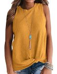 TODOLOR Womens Waffle Knit Cute Tops Crew Neck Leaf Sleeveless Tshirt Tunics Blouse