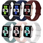 ZALAVER Bands Compatible with Apple Watch Band 40mm 38mm 41mm 42mm 44mm 45mm Women Men, Soft Silicone Sport Wristbands Replacement Strap Compatible for iWatch Series 7 6 5 4 3 2 1 SE (6 Pack)