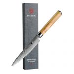 BRODARK Paring Knife 5 inch Sharp Kitchen Knife,Hand Crafted 10Cr15CoMov Damascus Steel Knife with Olive Wood Handle, Japanese VG-10 Stainless Steel Utility Knife for Fruit and Vegetable, Gift Box