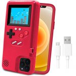Game Console Case for iPhone,LucBuy Retro Protective Cover Self-powered Case with 36 Small Game,Full Color Display,Shockproof Video Game Case for iPhone 12 Pro Max – Red