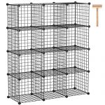 C&AHOME Wire Cube Storage, 12-Cube Organizer Metal, Wire C Grids Storage, Storage Bins Shelving, Modular Bookshelf Shelf, Closet Cabinet Ideal for Bedroom, Office 36.6”L x 12.4”W x 48.4”H Black