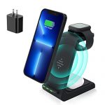 Wireless Charging Stand, Muleug 3 in 1 Wireless Charger Charging Station Dock for Apple Watch 7 SE 6 5 4 3 2, Airpods Pro, iPhone 13Pro Max/13 Pro/13/12/11/11 Pro/X/Xr/Xs/8 Plus (with QC3.0 Adapter)