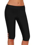 Aleumdr Womens Long Board Shorts High Waisted Crisscross Bathing Suit Bottom Black 3XL 22 24