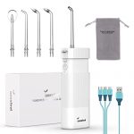 Water Flosser Dental-Portable Water Teeth Cleaner Pick for Braces Bridges Tooth Care, Oral Irrigator Telescopic Water Tank with 3 Modes, 5 Jet Tips, IPX8 Waterproof, for Home Travel, White
