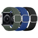 3 Pack Band Compatible with Apple Watch Band 45mm 44mm 42mm 41mm 40mm 38mm,Nylon Braided Elastic Women and Men Solo Loop Sport Strap Compatible for iWatch Series7 6 5 4 3 2 1 SE (42mm/44mm/45mm Fits 4.8 – 8.6 inches wrist, Black + Blue + Green)
