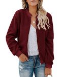 Eurivicy Women Fleece Jacket Winter Bomber Long Sleeve Faux Sherpa Fuzzy Casual Zip Up Coat Pocket