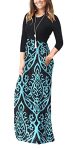 OURS Women’s Bohemian 3/4 Sleeve Floral Long Dresses Empire Waist Maxi Dresses with Pockets (Blue, XL)