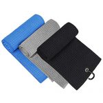 3 Pack Golf Towel, MOSUMI Golf Towel for Golf Bags with Clip, Microfiber Waffle Pattern Golf Towel,Tri-fold Golf Towel, Blue, Black and Gray