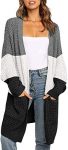 YIBOCK Womens Kimono Long Batwing Sleeve Open Front Chunky Cable Knit Cardigan Sweater (Colorblock Black, Small)