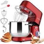 KUCCU Stand Mixer, 8.5 Qt 660W, 6-Speed Tilt-Head Food Dough Mixer, Electric Kitchen Mixer with Dough Hook, Flat Beater & Wire Whisk, Mixing Bowl (8.5-QT, Red)