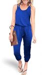PRETTYGARDEN Women’s Causal Tank Jumpsuits Sleeveless Drawstring Elasitic Waist Loose Summer Romper(Blue,Large)