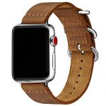 Vintage Leather Bands Compatible with Apple Watch Band 38mm 40mm 41mm 42mm 44mm 45mm,Genuine Leather Retro Strap Compatible for iWatch SE Series 7/6/5/4/3/2/1(Light Brown/Silver, 38mm 40mm 41mm)