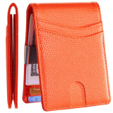 Mutural Minimalist Slim Wallet for Men, Premium Leather Wallet with Money Clip, RFID Blocking Front Pocket Stylish Bifold Wallet (lychee Orange)