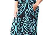 OURS Women’s Bohemian 3/4 Sleeve Floral Long Dresses Empire Waist Maxi Dresses with Pockets (Blue, XL)